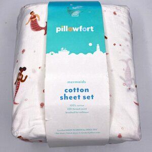Pillowfort, NWT, full size, 100% cotton "MERMAIDS" sheet set, white.